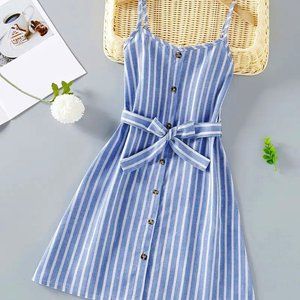 Girls Striped Blue and White Dress